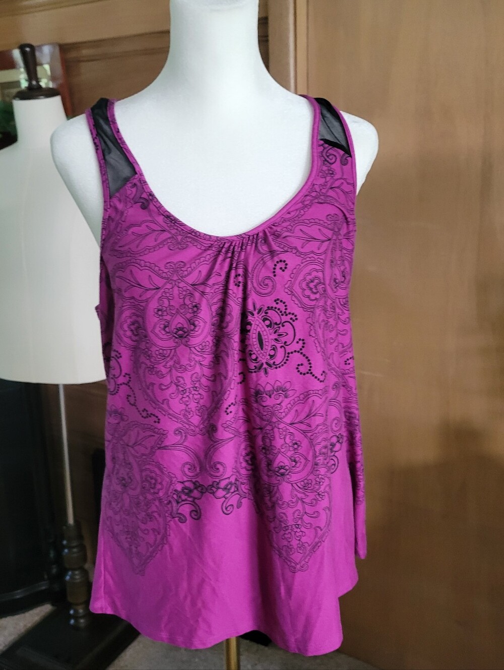 Apt. 9 Purple Paisley Print Tank with Mesh Accents